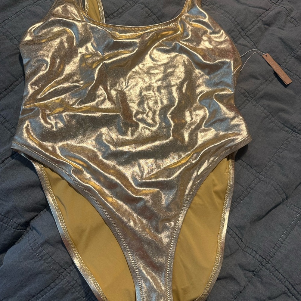 SKIMS metallic gold one piece swimsuit size large NWT